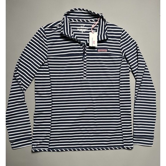 Vineyard Vines Tops - Vineyard Vines The Shep Shirt 1/4 Zip Striped Golf Polo Nautical Navy White M